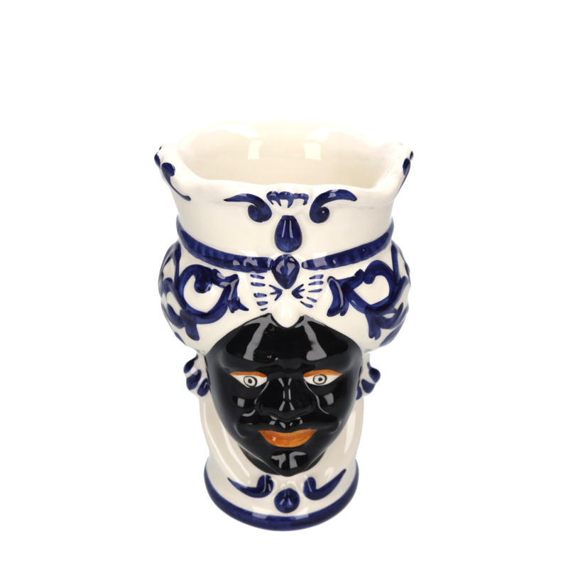 Blaue Männerkopfvase aus Keramik, H 20 x Ø 14 cm