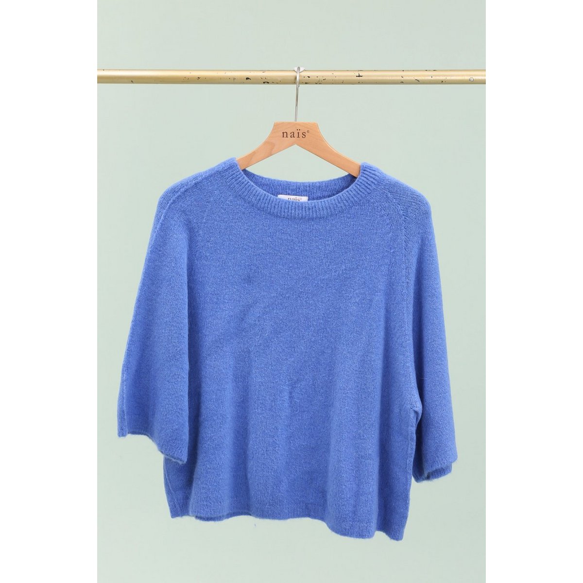 Pull col rond manches raglan 3/4 en alpaga et laine