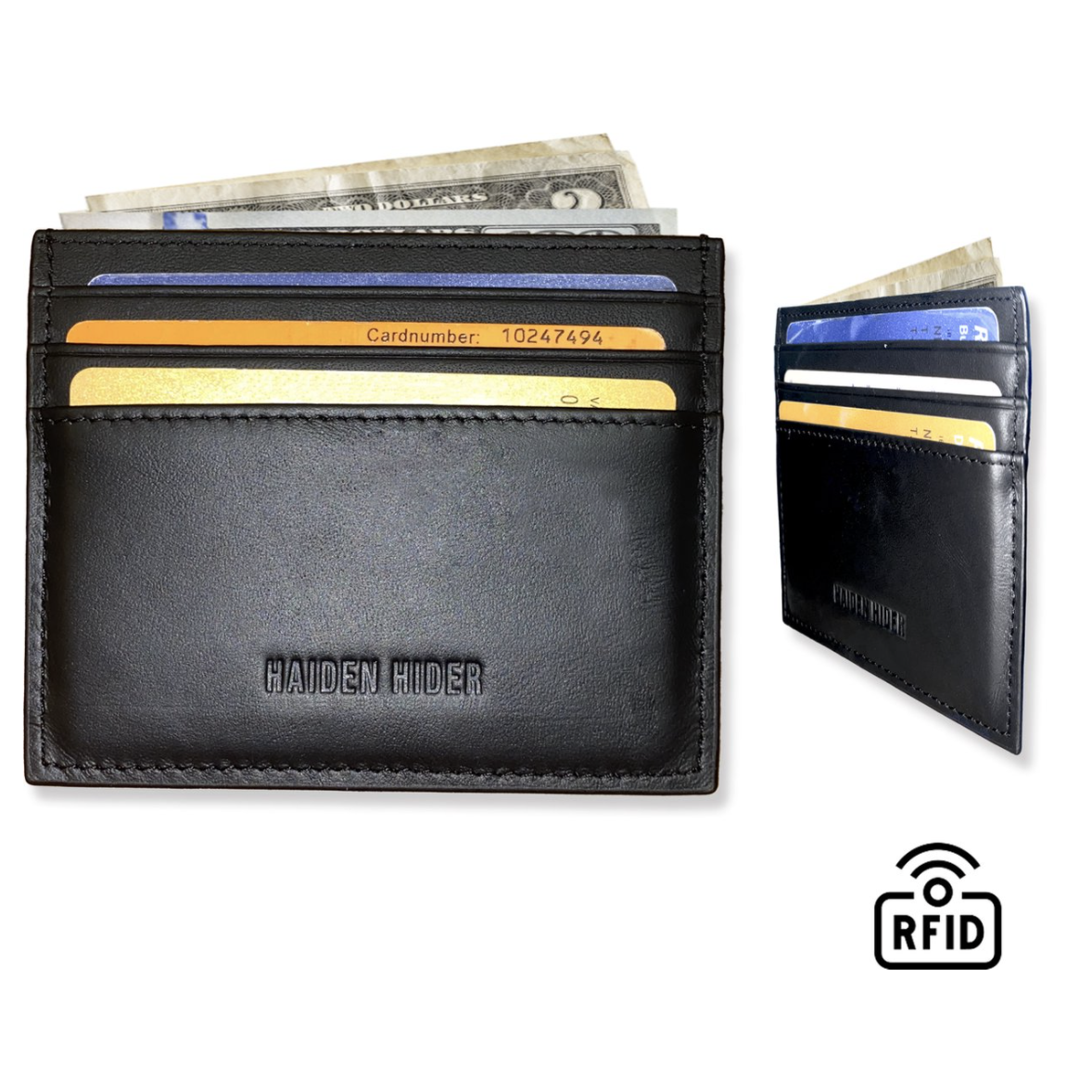 Porte-cartes Haiden Hider - Porte-cartes de luxe Mini Thin Small Wallet - Noir - Cuir