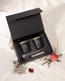  Black scented candles, cylindrical tall candles, luxury gift set with accessories, minimalist design, home fragrance