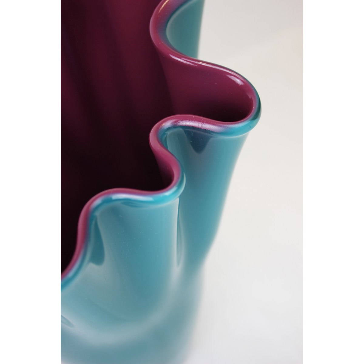 Vase glass wavy two-tone turquoise purple glass vase table vase 30 cm