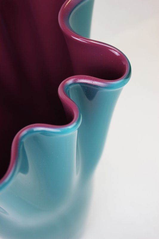 Vase glas bølget tofarvet turkis lilla glas vase bord vase 30 cm