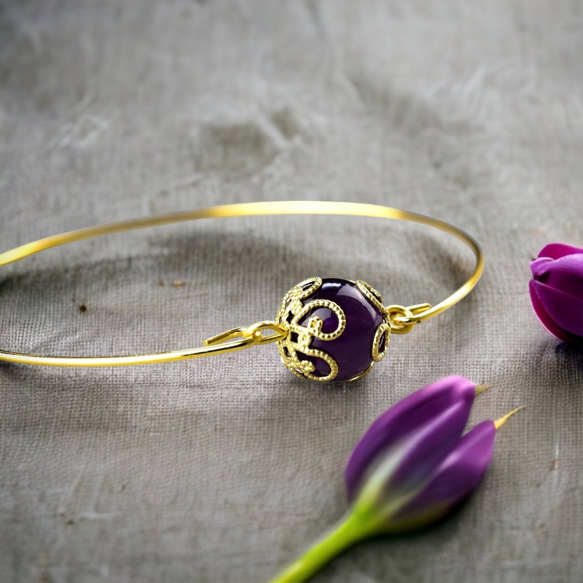 Bracciale in oro ametista - Gioielli con pietre preziose minimaliste placcate in oro RETARM-21