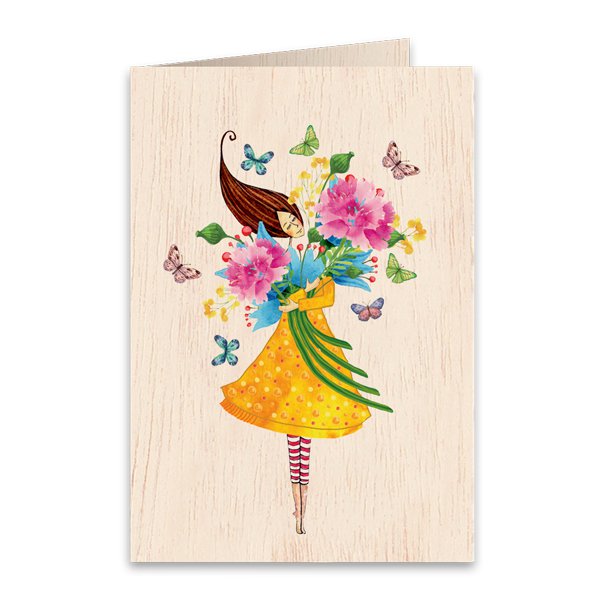 Il biglietto di auguri piegato in legno Hug