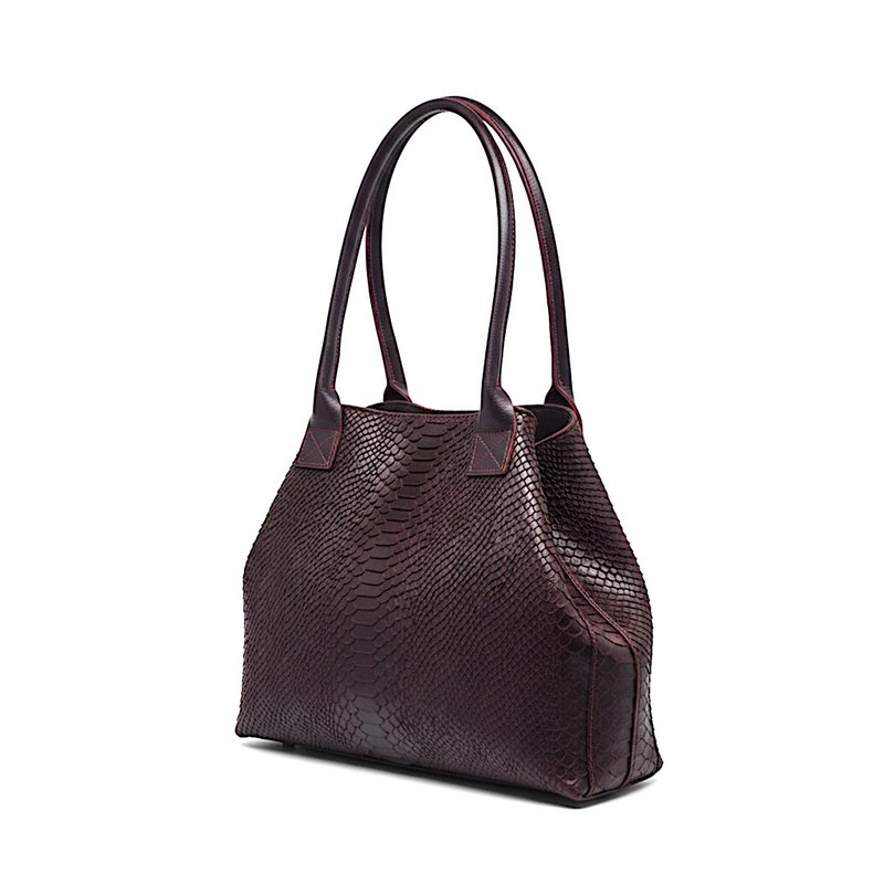 LOLA – Sac en cuir italien embossé python – Burgundy