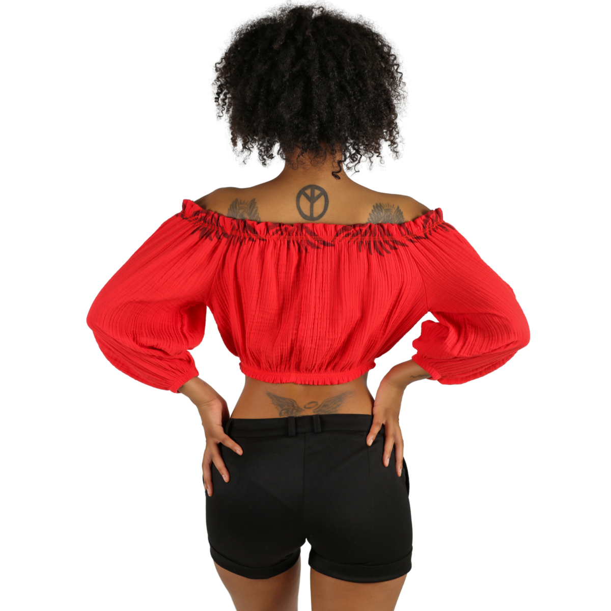 TOP CROP CON HOMBROS DESCONECTADOS - Tela de muselina de doble gasa