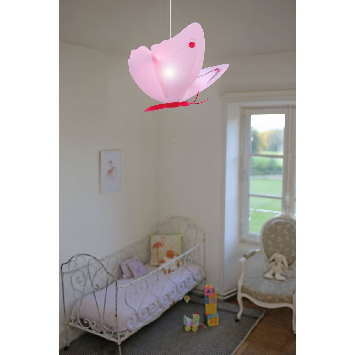 ROZE VLINDER KINDERHANGLAMP
