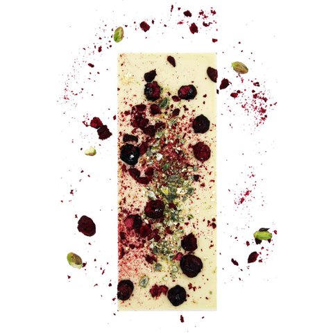 Ritonka Gourmet Selection white chocolate; Cherry, pistachio, gold leaf