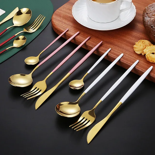 4er-Besteckset - Dünner Griff - Matte Oberfläche - 5 Farben erhältlich