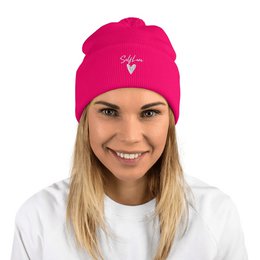 Self Love - Pom-Pom Beanie - Winter Beanie with Embroidery