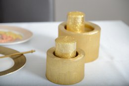 Gold Metal Candle Holder 12,5x12.5x8.5 cm