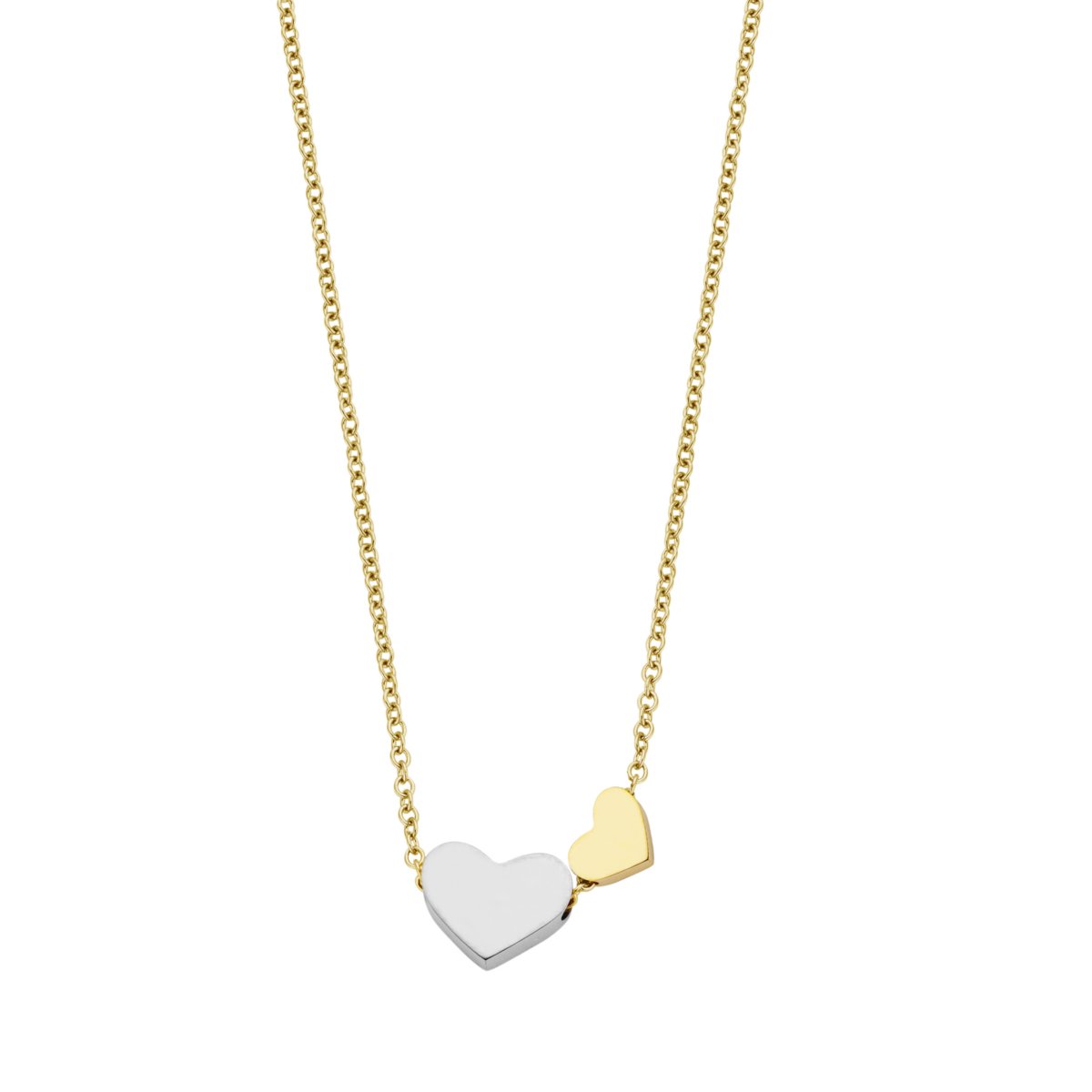 CO88 Collection - 8CN-26516 Stalen Collier met Hanger - Hartjes - Lengte 38 + 5 cm - Goudkleurig / Zilverkleurig