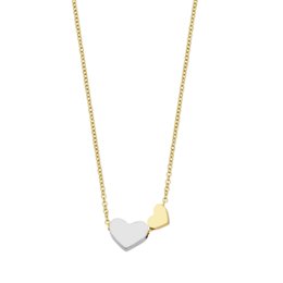 Gold and silver two-tone heart pendant necklace, delicate chain, romantic jewelry accessory.
