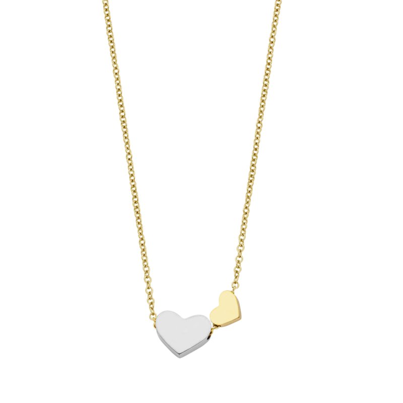 CO88 Collection - 8CN-26516 Stalen Collier met Hanger - Hartjes - Lengte 38 + 5 cm - Goudkleurig / Zilverkleurig