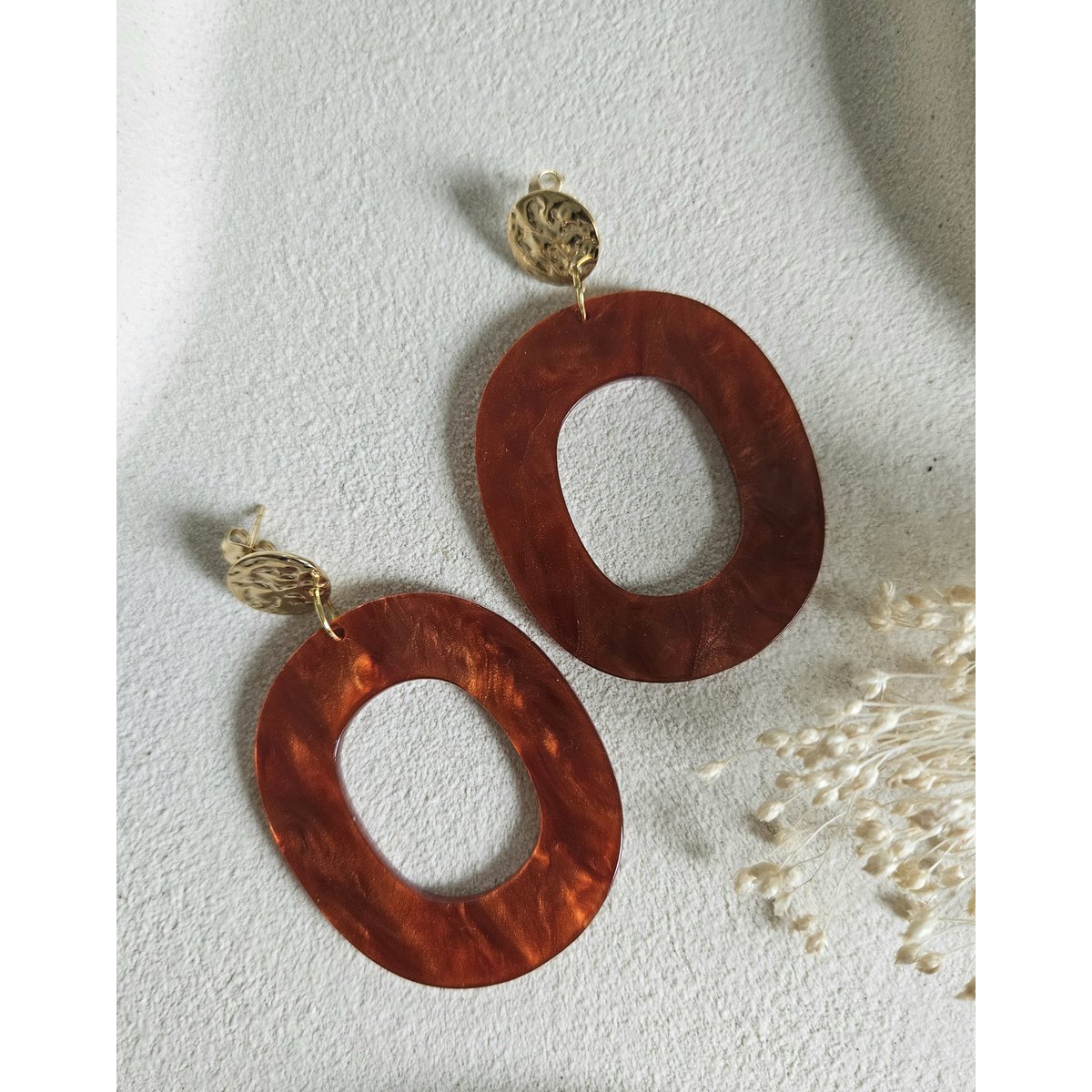 Pendientes ovalados naranja quemado