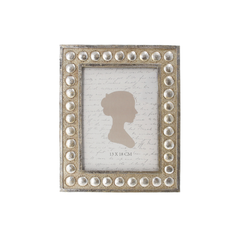 Silver resin photo frame with studs 24x19 cm