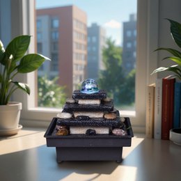 Fontaine d'Intérieur - Eka - Déco Zen et Originale - Design Temple Lumière Led Colorée - Idée Cadeau