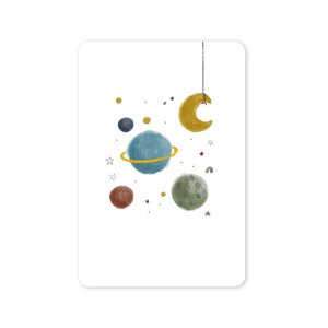 Ansichtkaart (A6) met sterren en planeten in waterverf