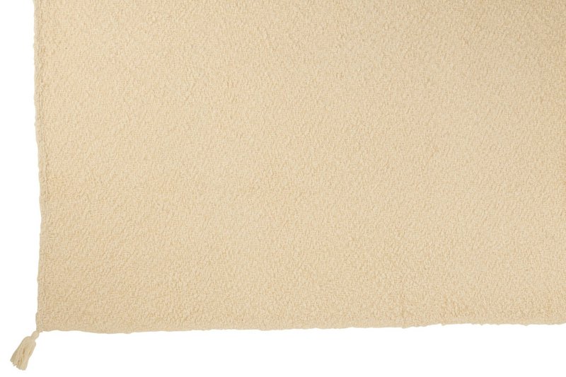 J-Line Plaid kwasten - katoen - creme - 180 x 130 cm
