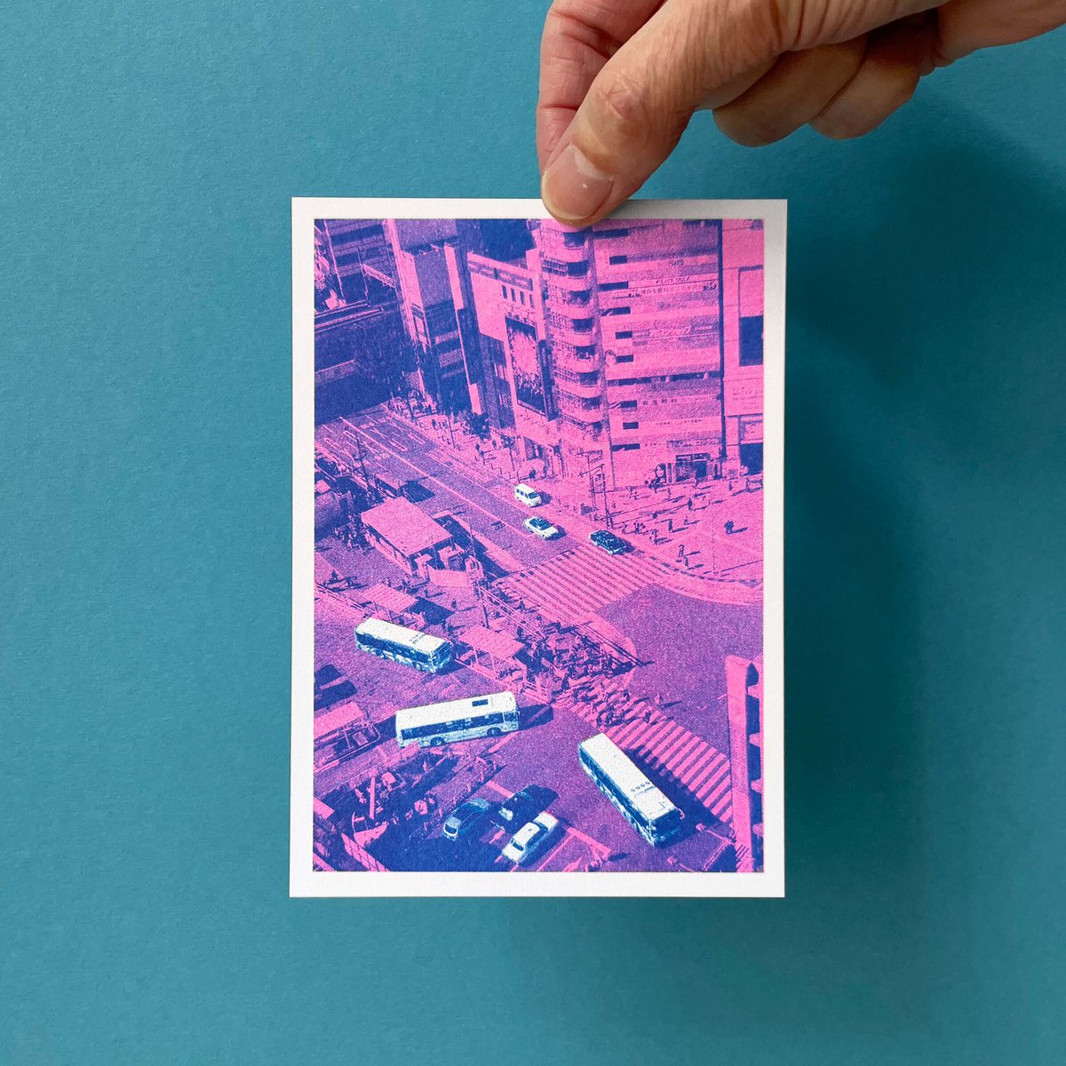 Pocztówka Riso, Japonia/Shibuya, risografia, DIN A6
