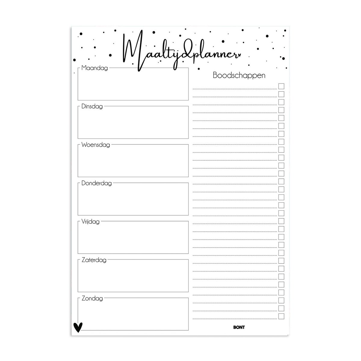 Maaltijdplanner - Weekplanner - A5 - stippen - Boodschappen planner - Dieet Planner - Boodschappenlijstje - Supermarkt planner - Dag planner - 50 pagina's