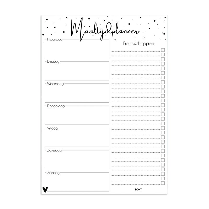 Maaltijdplanner - Weekplanner - A5 - stippen - Boodschappen planner - Dieet Planner - Boodschappenlijstje - Supermarkt planner - Dag planner - 50 pagina's