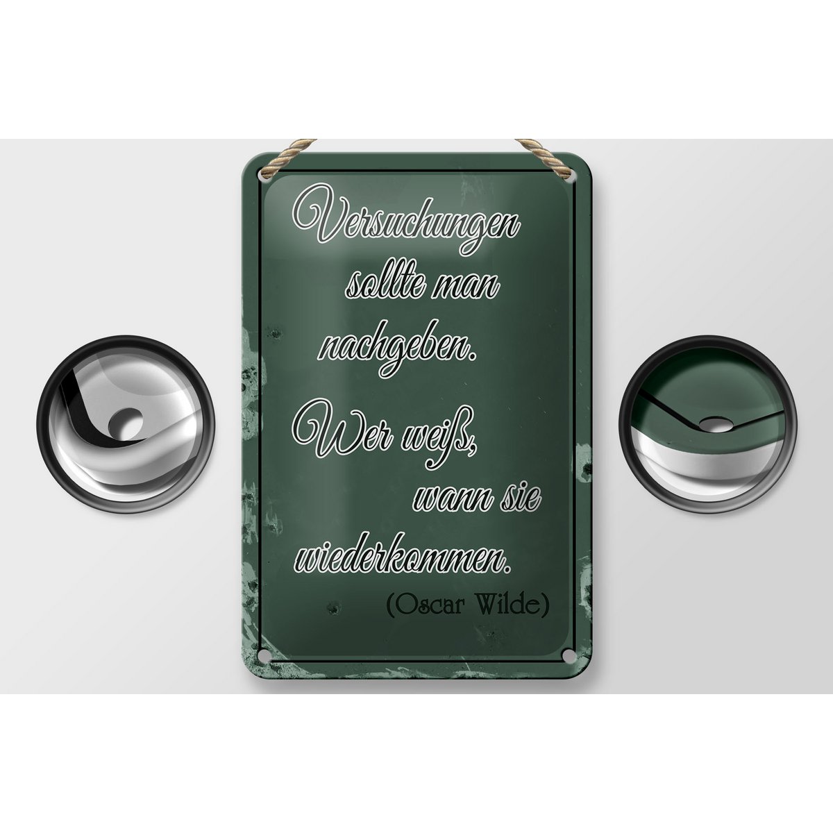 Tin sign saying 12x18cm Temptations should be given in decoration
