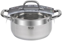 RESTO 92003 Pentola Libra - 3,6 litri - Rotonda Ø20 cm - Acciaio inossidabile - Pentola a induzione - Padella con coperchio in vetro