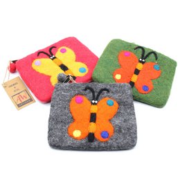 Pochette à glissière en feutre naturel (asst) - Grand papillon