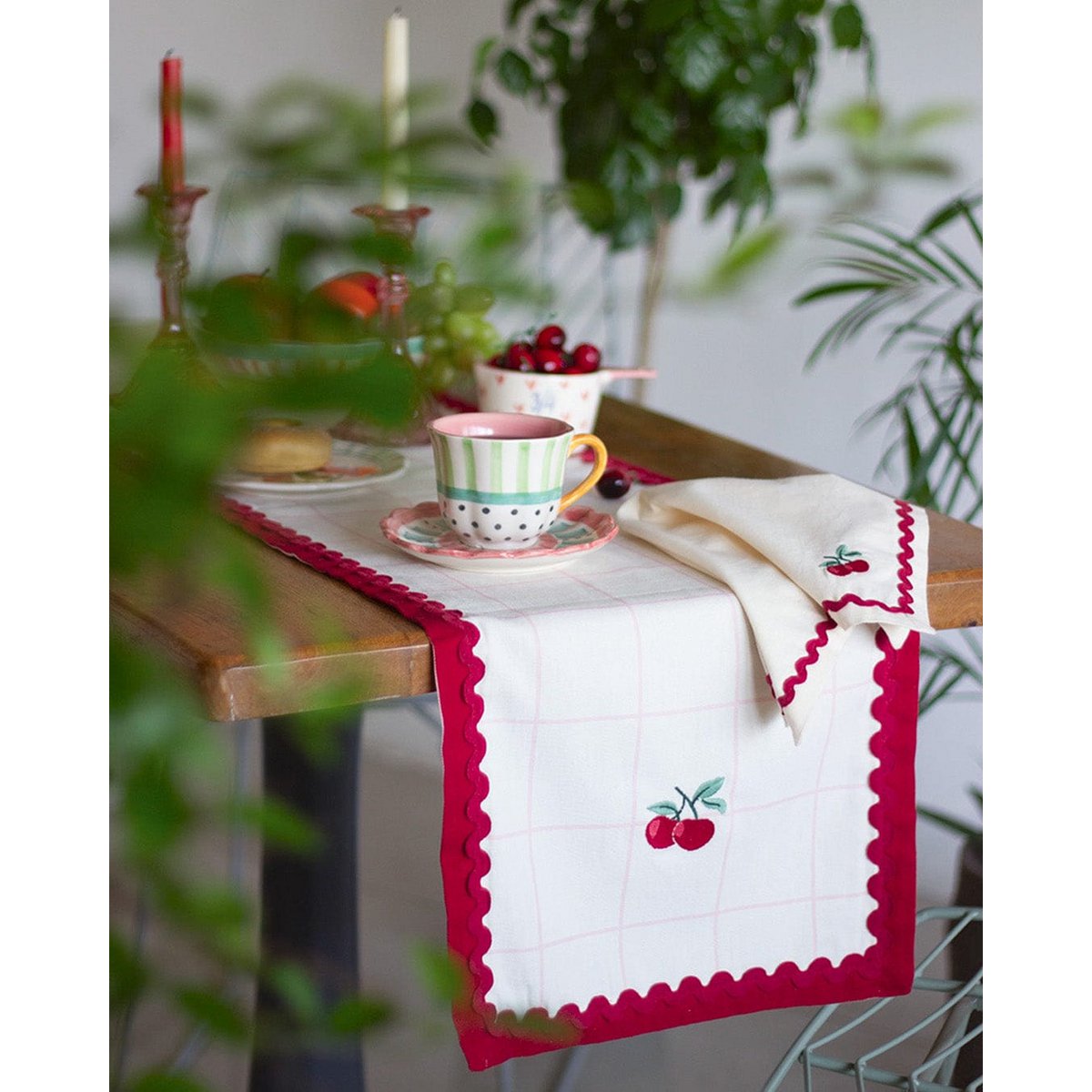 Cherry Crush Embroidered Runner