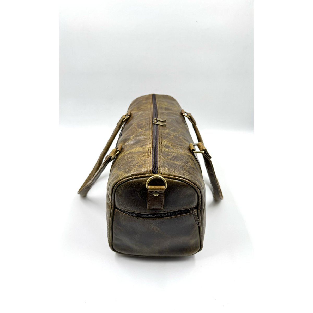 Borsa da viaggio fatta a mano in pelle verde oliva scuro – Borsone da weekend compatto artigianale “Deep Forest” da 42 cm e borsone unisex