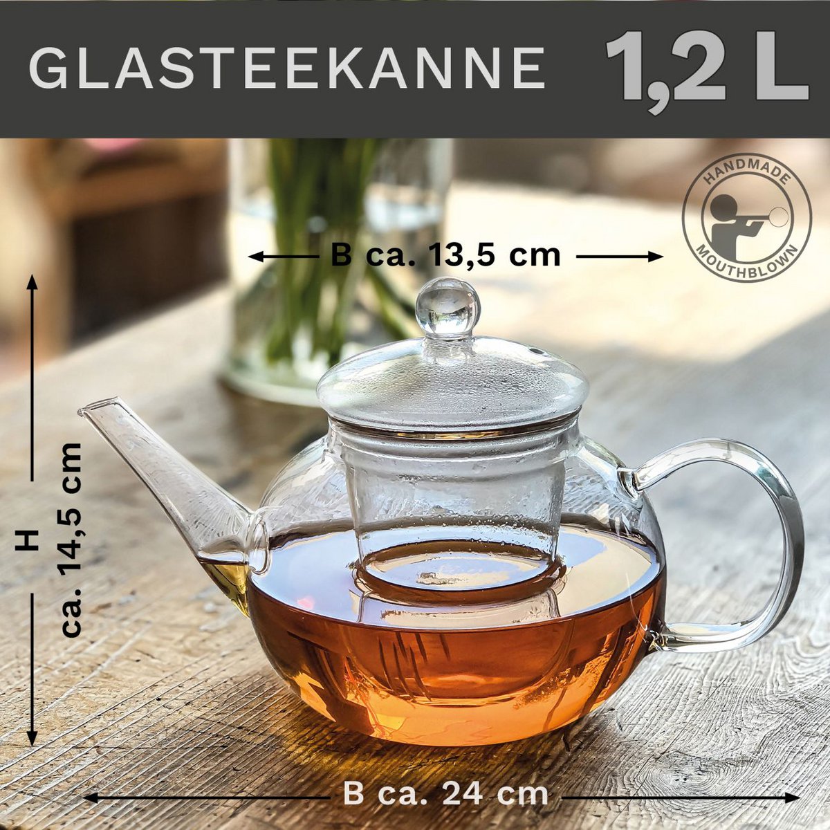 Creano Glasteekanne 1,2l mit Sieb & Deckel