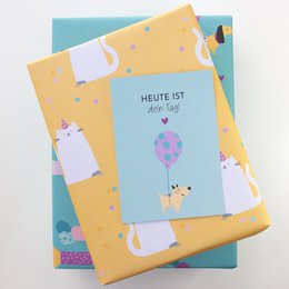 Papier do pakowania urodzin z kotami „Confetti Cats” w kolorze żółtym