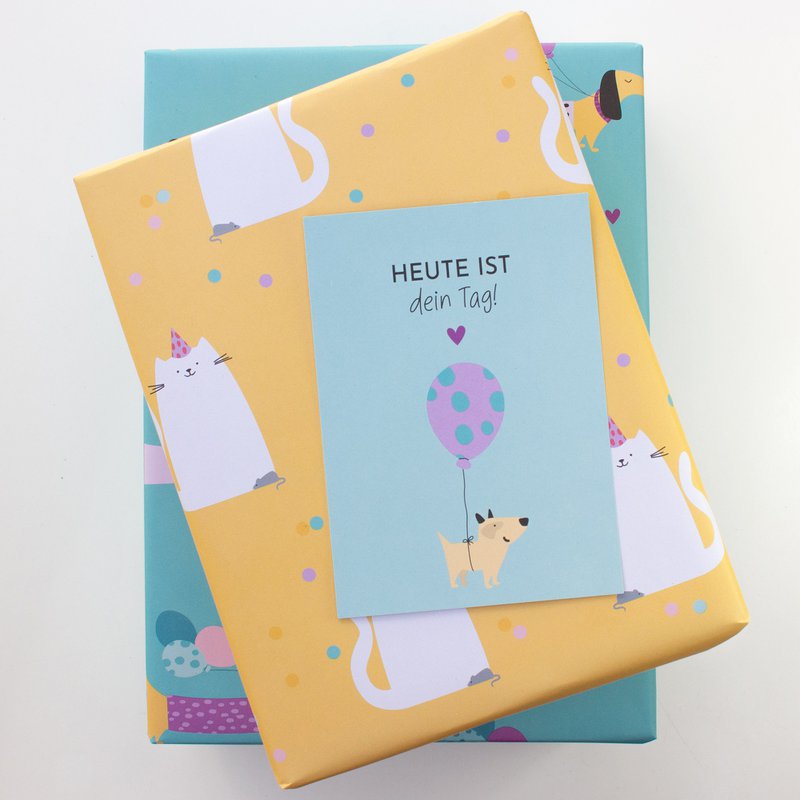 Papier do pakowania urodzin z kotami „Confetti Cats” w kolorze żółtym
