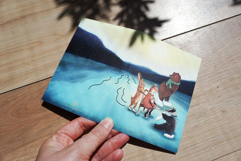Weihnachtskarte Schlittschuhlaufen mit Foliendruck