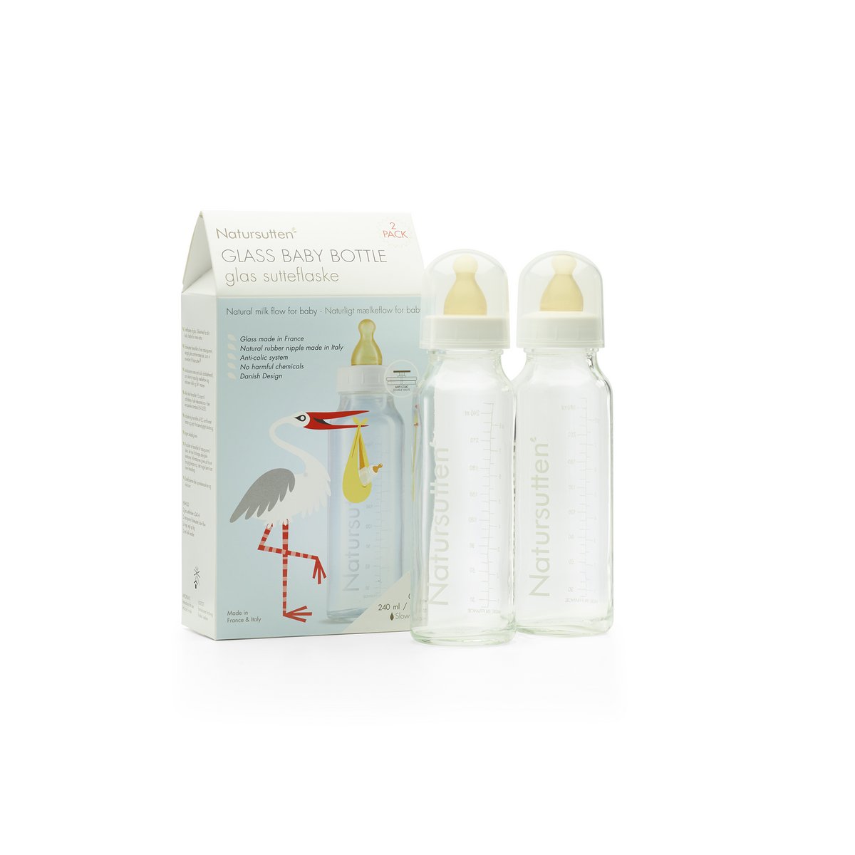 Set Natursutten di due borracce in vetro da 240 ml