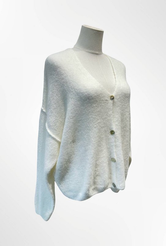 Dame cardigan - Premium kvalitet - Blød strik dyb V-hals med knapper - ALPACA/ULD - 23050