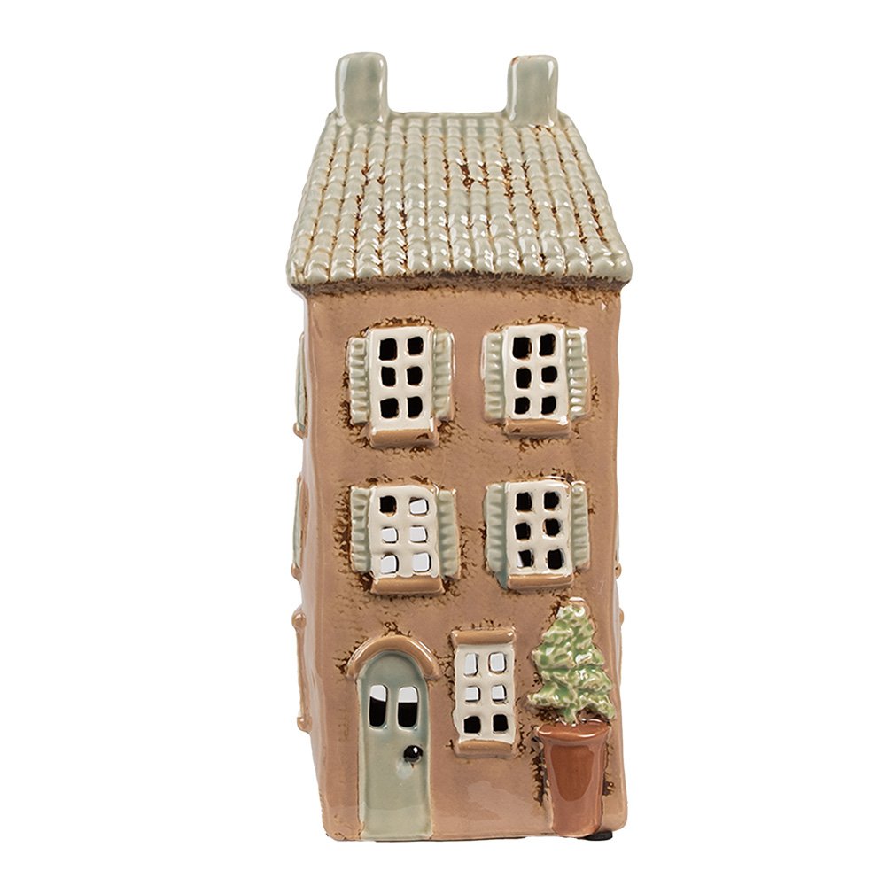 Teelichthalter House 12x9x28 cm Braun Beige Teelichthalter aus Keramik
