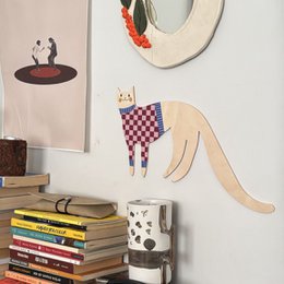 Nuddle Cat wall decoration, wooden dopamine style cat decor