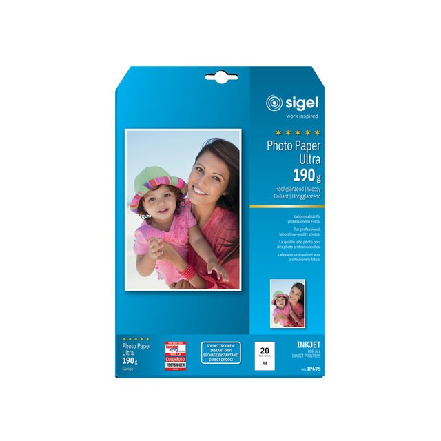 Inkjet photo paper Sigel A4 Ultra 180gsm super white 20 sheets high gloss