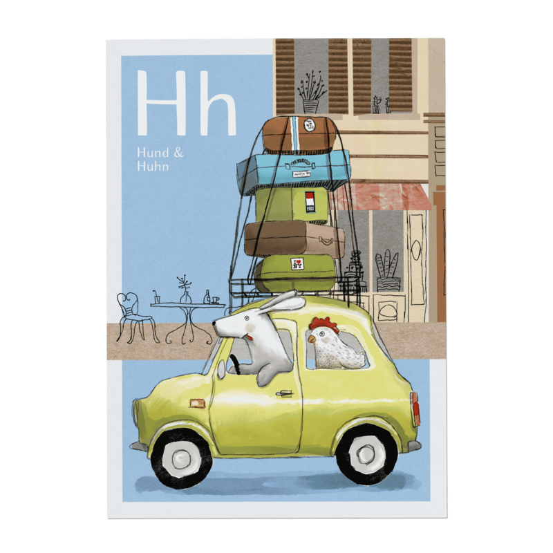 ABC Karte - H wie Hund und Huhn