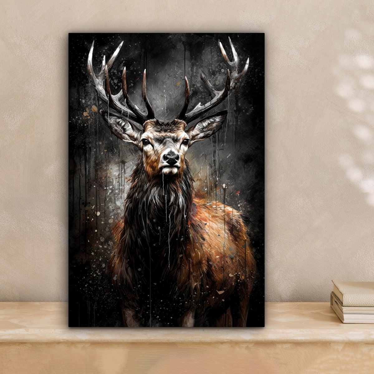 Leinwand Malerei - Wanddekoration Hert - Schwarz - Tier - Hirschbett - Wanddekoration Wohnzimmer - Schlafzimmer Dekoration - Raumzubehör - Leinwand Gemälde