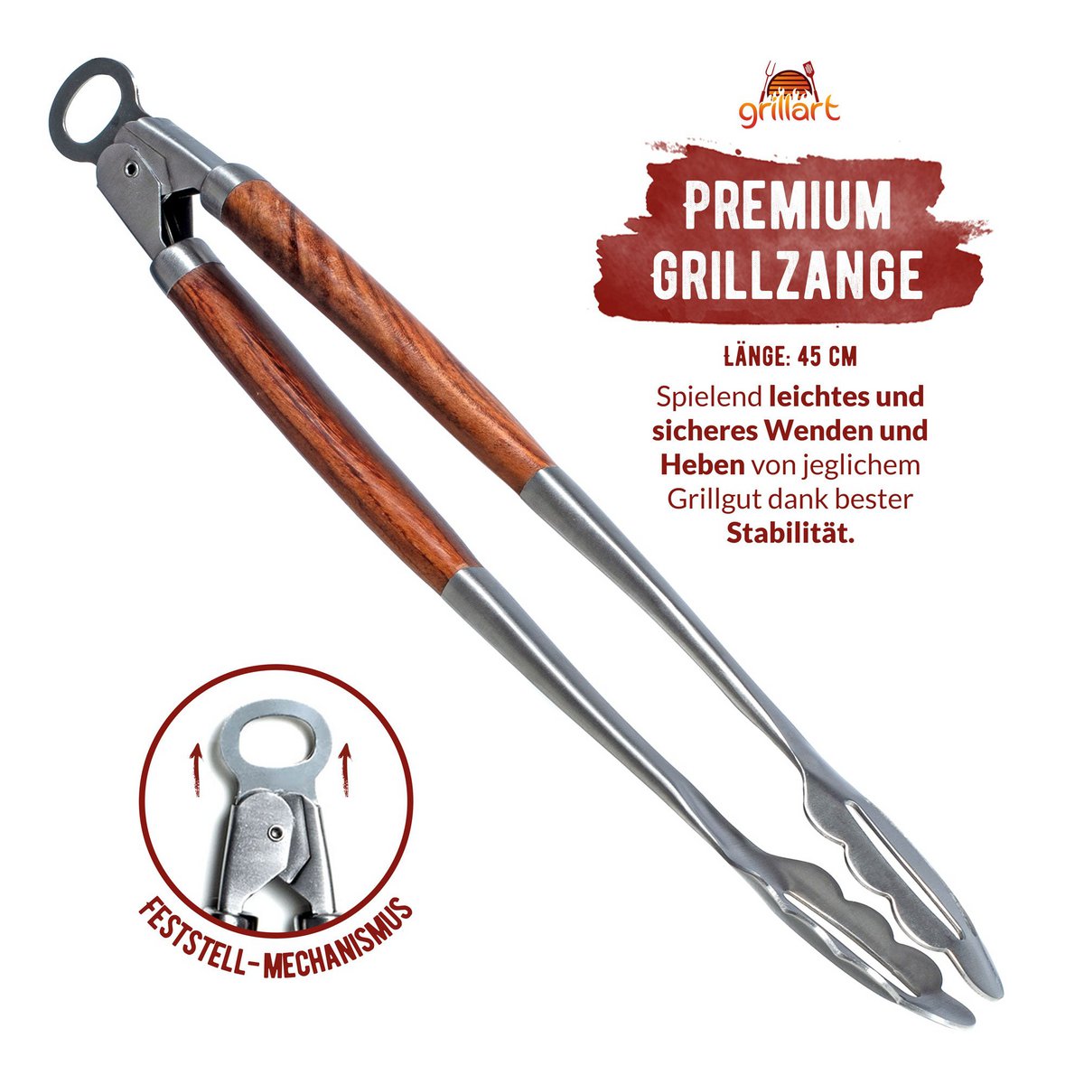 Juego de cubiertos grillart® premium grill, 3 piezas de acero inoxidable de alta calidad y elegantes mangos de madera