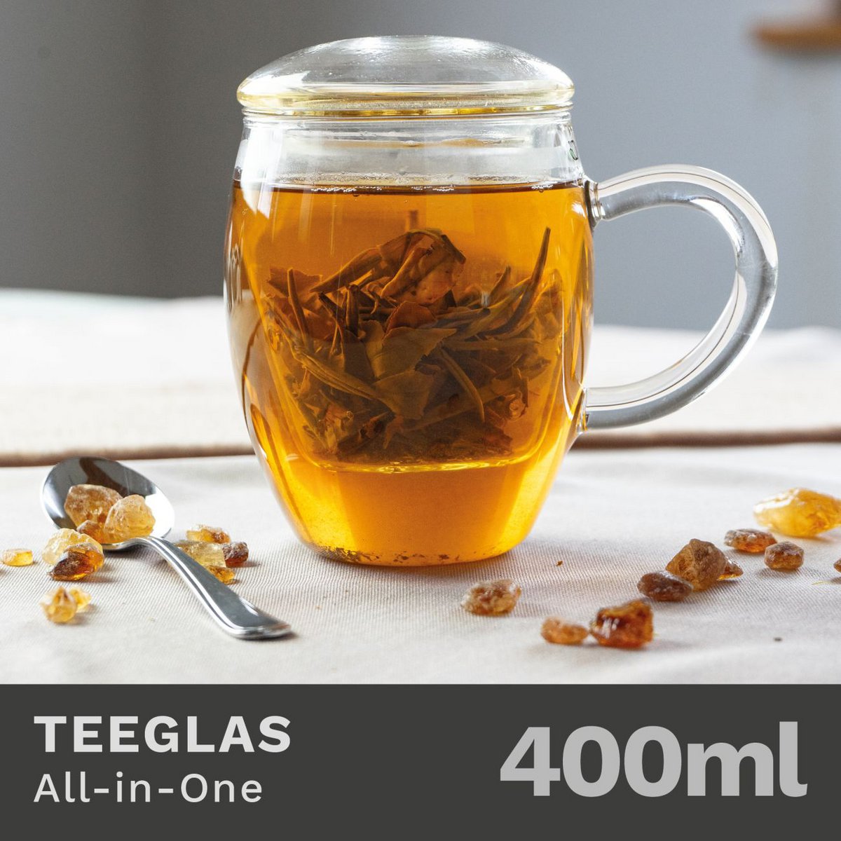 Vaso de té Creano 400 ml con colador y tapa