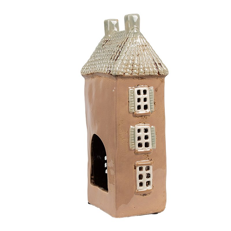 Teelichthalter House 12x9x28 cm Braun Beige Teelichthalter aus Keramik
