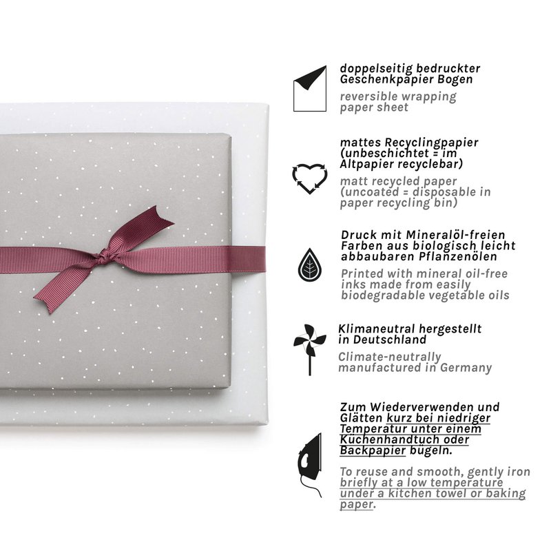 Lichtgrijs verpakking papier met punten - ideaal als inpakpapier voor bruiloft of voor geschenken voor geboorte of doop, neutraal inpakpapier
