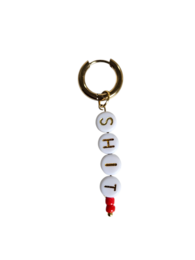  Hoop earrings with dangling beads spelling out "SHINE"