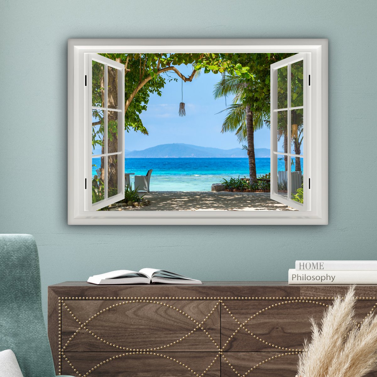 Pintura de lienzo - Decoración de pared - Vista - Boom - Sea - Palmada - Colinas - Playa - Azul