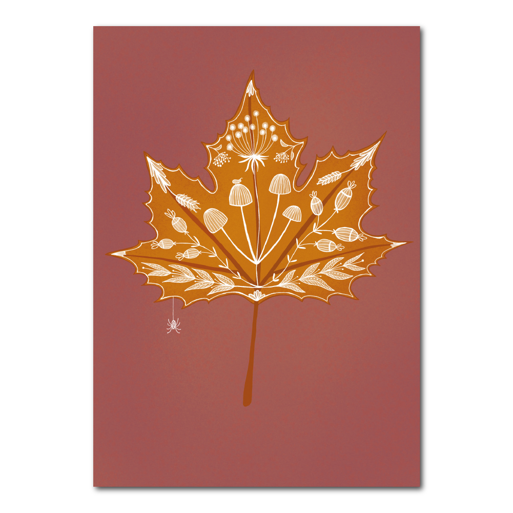 Herfstblad met tekening - kaart