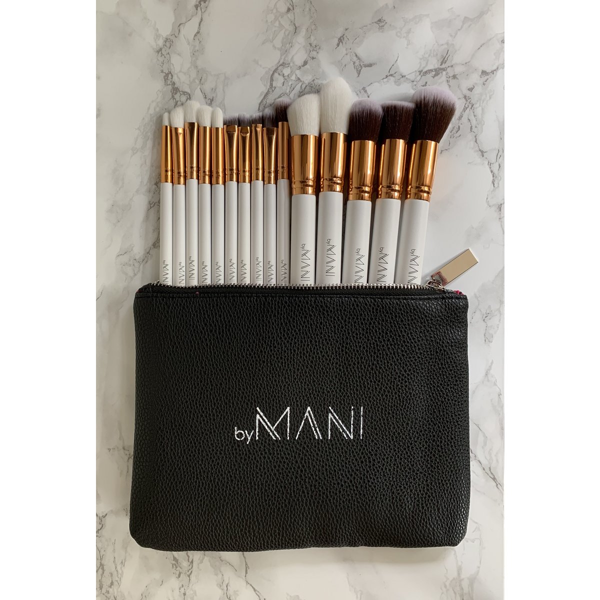 Make-up børstesæt 15-delt professionel hvid inklusiv clutch